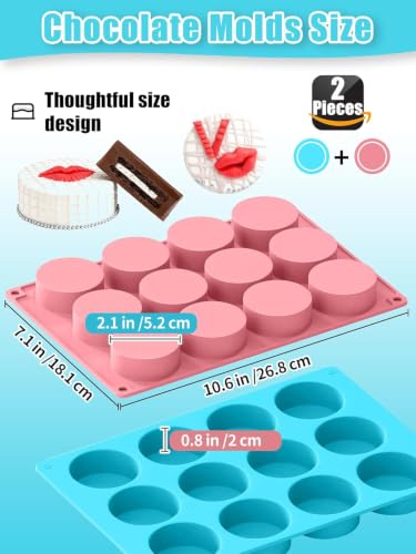 2 PCS Round Chocolate Cookie Molds, 12-Cavity Cylinder Silicone Mold, Perfect for Chocolate Covered, Cake, Candy, Pudding, Mini Cakes Jelly Baking -Blue&Pink - color: Cookie Silicone Molds