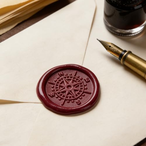 LANKIN Compass Wax Seal Stamp, Nautical Theme; 25mm Brass Head - color: Compass