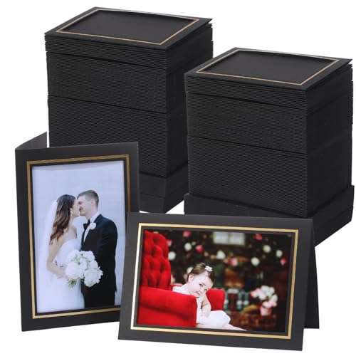 200 Count Photo Frame Cards with Envelopes 4x6 Paper Picture Frame Notecards Photo Card Holder for Graduation Father's Day Teacher Appreciation Wedding Birthday Classroom DIY -Black with Gold Lining - color: Black with Gold Trim