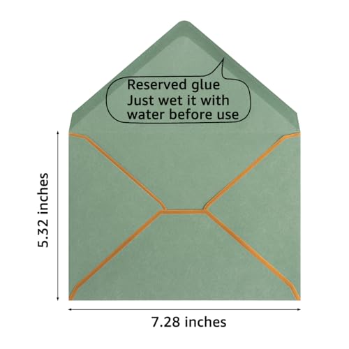 50 Pack A7 Envelopes Sage Green 5 x 7 with Gold Border - color: Sage Green, size: A7 (5.32x7.28)