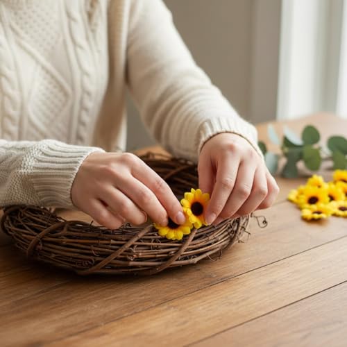 Jinshining 100Pcs Yellow Artificial Flower Heads Mini Fake Sunflower Decorative Fabric Flowers Craft Floral Embellishments for Wreaths Wedding Artificial Flowers