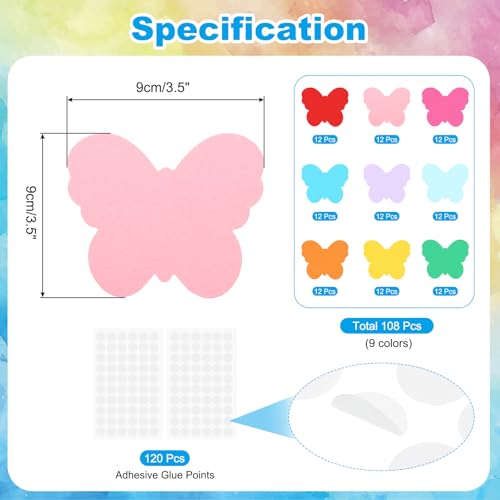 PATIKIL Bulletin Cutouts Paper, 108 Pcs Butterfly Shape Bulletin Board Paper Cut Outs Decorations with Adhesive Points for Classroom DIY Crafts Projects Party Supplies, Multicolored - style: Butterfly Shape