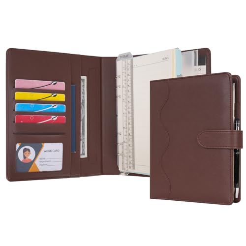 Wason A5 Binder PU Leather Journal Ring Portfolio Lined Notebook Refillable Paper Diary with Removable Clipboard Writing Notepad for Travel Business School Agenda Organizer (Coffee) - color: Coffee