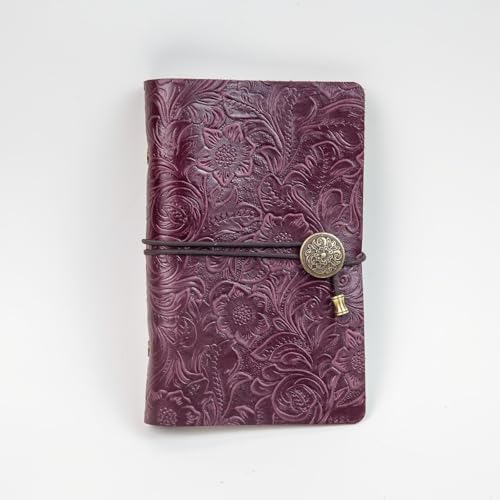 Refillable Leather Journal, Travelers Notebook Cover A6, Purple - color: Purple