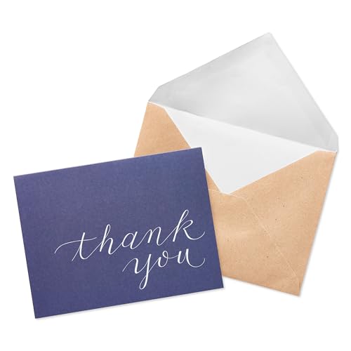 American Greetings Thank You Cards, Navy Blue with Brown Kraft-Style Envelopes (50-Count)