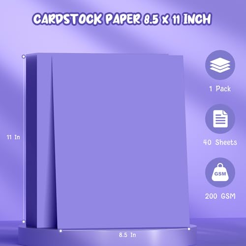 Dark Purple Cardstock Paper 8.5 x 11, 40 Sheets Cardstock Printer Paper | Lavender Card Stock Paper 8.5 x 11, 200 GSM Purple Construction Paper for DIY Cards, Greeting Cards, Party Decorations - color: Dark Purple, size: 8.5x11 IN-40 Sheets