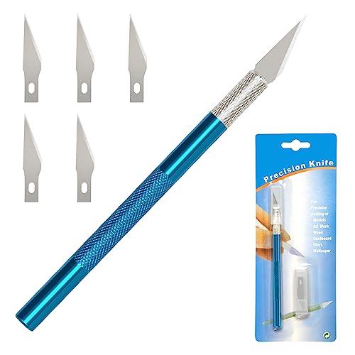 Precision Craft Knife Set - Sharp Razor Blades & Exacto Knife for Carving, Modeling, Scrapbooking, and Sculpting - Perfect for Woodworking, Stenciling, DIY Projects & Precision Cutting (Blue) - color: Blue