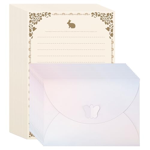 BAYTORY 32Pcs Cute Stationery Paper and Envelopes Set, Pearlescent Envelope