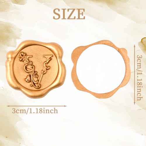 50 Pack Letter V Wax Seal Stickers, Antique Gold 3D Botanical Leaves Stamp Stickers, Self-Adhesive Wax Stickers for Invitation, Gift Wrapping, Party - color: V