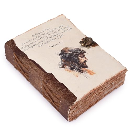LEATHER VILLAGE Prayer Journal Soft Cover Verse, Heritage Brown 8x6. | Jeremiah 17:14 printed cover, 200 pages of blank deckle edge cotton paper, 8x6 in, antique lock, devotional gift journal - color: JEREMIAH-17:14