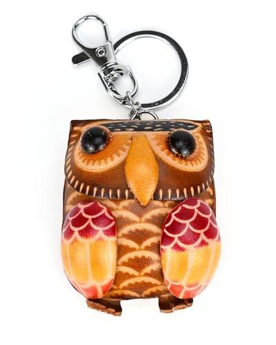 Leather Keychain Vintage Handmade Key Chain Purse Charm Gift for Women Girl - color: Owl