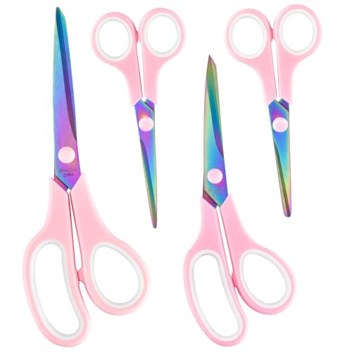 Craft Scissors Set of 4, Sharp Stainless Stee Blades Titanium Coating, Scissors All Purpose for Office School Home Fabric Sewing DIY Art Crafting Cutting, 9.5''/8.5''/6''/5.5'', Pink - color: Pink, size: 9.5'', 8.5'', 6'', 5.5'