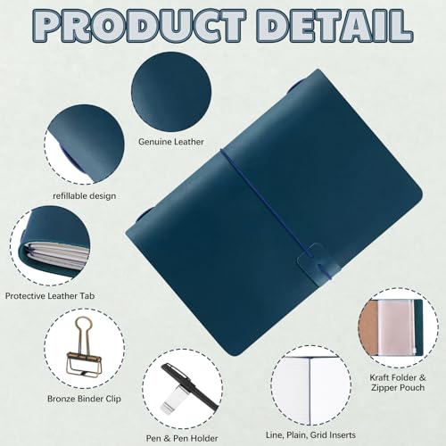 Thenshop Leather Travel Notebook 3 Inserts, Blue, A5 Size - color: Blue, size: A5 Size
