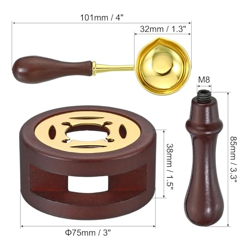 PATIKIL Wax Seal Kit, 1 Set Wax Seal Warmer Melting Spoon Wax Seal Stamp Handle Melt Stove Pot Furnace Tool for Melting Wax Sealing Beads, Brown - color: Brown
