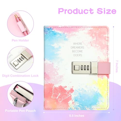 Diary with Lock for Girls Ages 8-12, 256-Page Pink Journal Gift Set