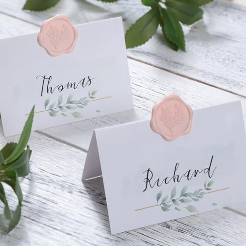 UNIQOOO Wax Seal Stickers - Eucalyptus Wedding Invitation Envelope Seal Stickers, 50 Pcs Self- Adhesive Blush Pink Stickers, Perfect for Invitation, Christmas, Gift Wrapping, Party - color: Eucalyptus Leaf - Blush Pink, size: Eucalyptus leaf,50