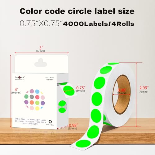 0.75 inch Colored Dot Stickers 4 Rolls 4000pcs Blue Round Marking Label - color: Fluorescent Green, size: 4 Rolls-4000PCS