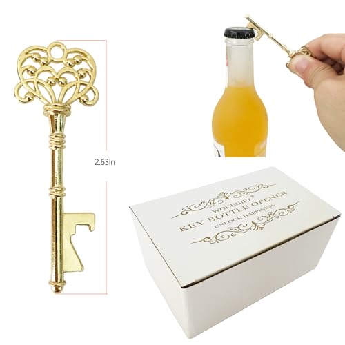 100 PCS Key Bottle Openers,Vintage Skeleton Key Bottle Opener,Wedding Favors Bottle Opener with Tag Cards and Key Chains(Gold) - color: Gold