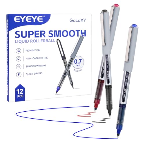 EYEYE Liquid Ink Rollerball Pens 12 Pack 3 Colors Black Blue Red 0.7mm Medium Point Pens Quick Dry Smooth Writing Pens for Journaling Office School Note Taking Supplies - color: 3 Colors, size: 0.7mm