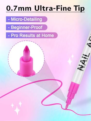 EBANKU 12 Colors Nail Art Pens Set, Nail Polish Pens Quick-Drying Nail Art Markers Acrylic Paint Nail Point Graffiti Dotting Liner Pen for DIY Nail Art Beauty Adorn Manicure Tools - color: 12P(C)
