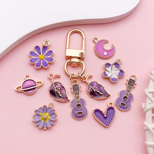 Youdiyla 40pcs Enamel Charms Alloy Metal Charms for Jewelry Making Necklace Bracelet Earring DIY Accessories - color: Purple
