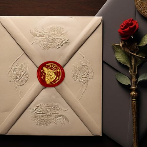 1" Wolf and Moon Wax Seal Stamp, Retro Sealing Stamps Removable Brass Head with Wooden Handle Seal Stamp Moon Sealing Wax for Envelope Greeting Card Letter Wedding Invitations Gift Wrapping - style: Moon wolf