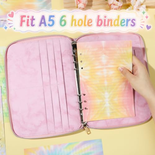 100 Sheets Tie Dye A5 Planner Inserts - 120GSM Thick Rainbow Refill Paper for A5 6-Ring Binder, Watercolor 6 Hole Loose Leaf Sheets for Journal Diary Notebook Budget Creative Planning - color: Tie Dye