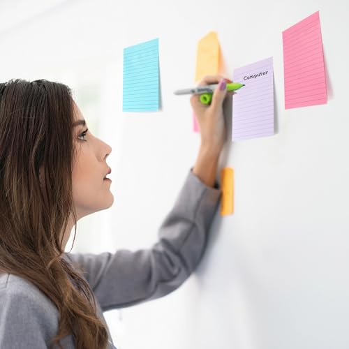 9 Pack Lined Sticky Notes with Lines 4X6 in, Orchid Frost, Pink,Blue Colors - color: Light Purple, Light Blue, Light Pink