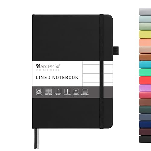 &And Per Se Lined Journal Notebook – A5 Hardcover, 160 Pages 100gsm Thick Paper, College Ruled for Writing - 5.7”x8” (Black) - color: Black, style: Lined 160 pages