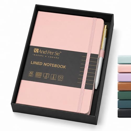 &And Per Se Lined Journal and Pen Set, A5 Leather Hardcover Notebook with Pen & Stationary Set, 160 Pages 100GSM Thick Ruled Paper Journal for Business Work Writing (Pink, Gift Set) - color: Pink