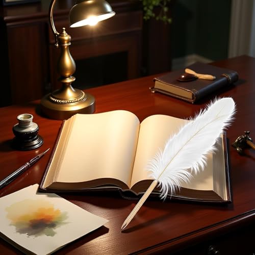 GANPUB 2Pcs White Retro Feather Ballpoint Pen, Exquisite Pen Refillable Ballpoint Pen for Wedding Office Business Gift Pens for Signing Artwork Journal Office Supplies