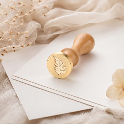 Fern Leaf Wax Seal Stamp, Floral Botanical Theme Brass Stamp with Wooden Handle - color: Fern Leaf