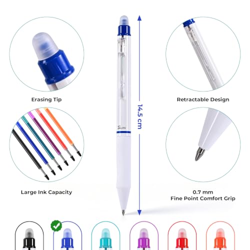 SUIN 6 Colors Erasable Gel Pens, 0.7mm Retractable Colored Pens, 18 Pens + 18 Matching Refills, Smooth Gel Pens for Notes, Planners, Journals, School and Office - color: Multicolor, size: 1 Count (Pack of 18)
