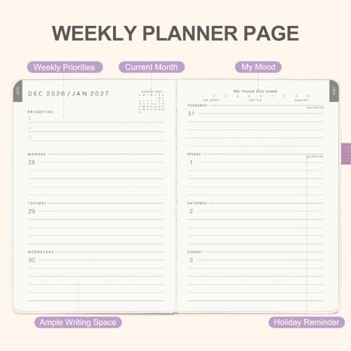 &And Per Se 2027 Planner, 12-Month Monthly & Weekly, 2027 Calendar Planner with 100gsm Paper, A5 Hardcover Faux Leather, 5.7" x 8" (Purple Bloom) - color: Purple Bloom, size: 5.7" x 8"(Jan 2027-Dec 2027)