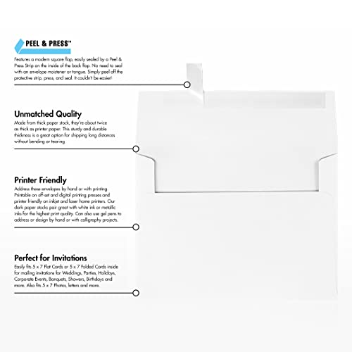 LUXPaper A7 Invitation Envelopes | Peel & Press | 5 1/4" x 7 1/4" | Brilliant White | 80lb. Text | 100% Cotton | 500 Qty - color: Brilliant White - 100% Cotton, size: 500 Qty.