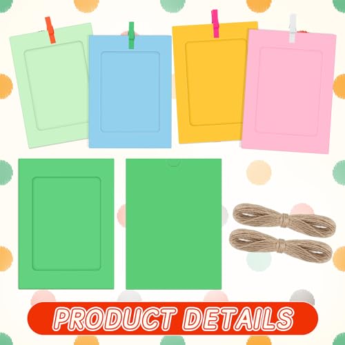 100 Pcs Paper Photo Frames 4x6 Paper Picture Frame with 100 Clip 10 String Kit DIY Hanging Cardboard Photo Holder Graduation Wall Decor Wedding Home - color: Colorful, style: Classic