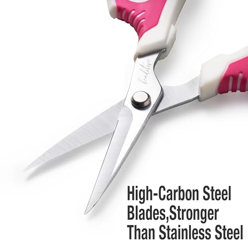 Beaditive Multipurpose Craft Scissors - High-Leverage Crafting Scissors with Sharp Carbon Steel Blades - Ergonomic Sewing Scissors for Heavy Duty Projects - Safe Office, Scrapbook, Leather Scissors - color: Fuchsia