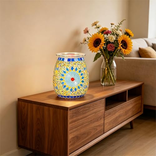 Dicimi Electric Candle Warmer, Mosaic Sunflower Design Wax Melt Warmer with Warm Night Light, No Flame Candle Warmer Lamp for Home Decor, Wax Melter for Scented Wax, Safe Wax Warmer for Aroma Gift - color: Colorful Flowers
