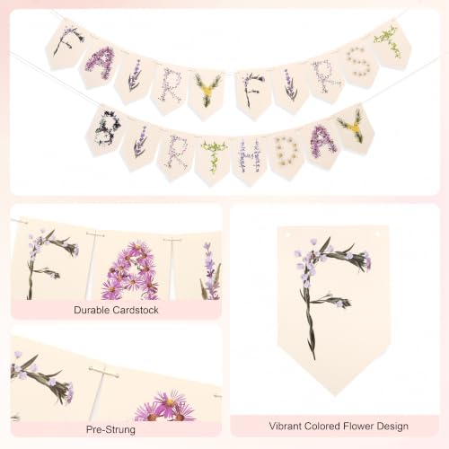 Fairy Floral 1st Birthday Banner - Pink Fairy One Script Garland, Elegant Watercolor Flower Happy Birthday Bunting, Secret Garden Enchanted Floral Letter, Forest Theme Cake Smash Party Backdrop Props (Fairy First Birthday) - color: Fairy First Birthday