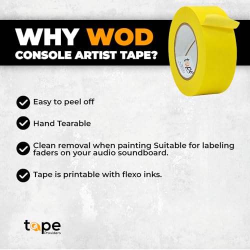 WOD CFTC6 Console Artist Tape Made in USA Yellow, 1/2 inch x 60 yds. Flatback Paper Marking/Labeling Tape Residue Free, for Watercolor Paper to Prevent Tearing - color: Yellow, size: 1/2 in. x 60 yds