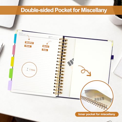 Hardcover Spiral Notebook Journal with Removable Dividers Tabs - color: Black, size: 6.2"x8.2"