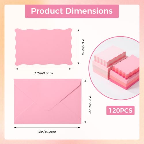 120 Pack Mini Envelopes with Cards, Small Envelopes & Blank Note Cards - color: Pink