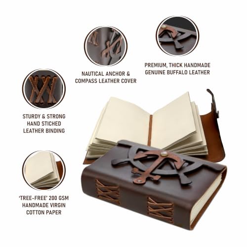 Handmade Dark Brown Leather Journal 5x7 Vintage Anchor Notebook - color: DARK BROWN, size: 5X7 Inches