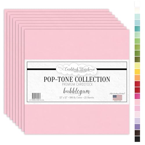 Cardstock Warehouse Pop-Tone Bubblegum Pink Cardstock Paper – 25 Sheets, 12 x 12" - 100 lb / 270 GSM Premium Pink Card Stock for Die-cutting, Crafts, Scrapbooking, Card Making and DIY Projects - color: Bubblegum Pink