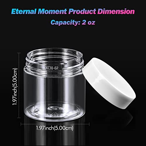 Eternal Moment 50 Pack 2 OZ Plastic Jars Clear Cosmetic Container with Lids | Round Makeup Jar for Lotion, Cream, Ointments, Eye Shadow, Rhinestone, Samples, DIY Travel Storage ( White Lid ） - color: White Lid, size: 2 Ounce