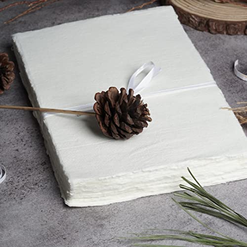 LEATHER VILLAGE Handmade Rough Textured Watercolor Paper 7.5x11.5 in White | 50 Sheets of 150 GSM thick Deckled Edge Cold Press cotton paper for drawing, ink, sketching and letter writing, DIY Art - color: Texture White, size: 7.5"x11.5"