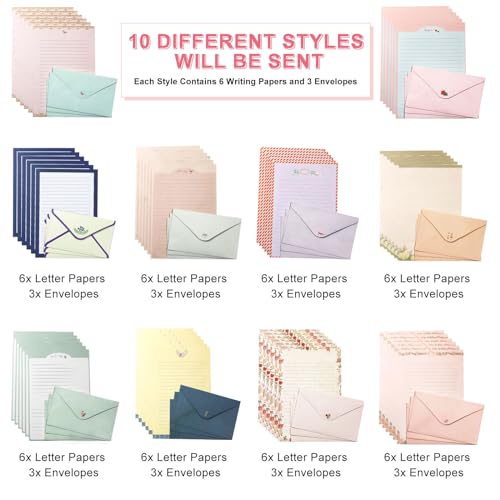 91 Pcs Stationery Paper Envelopes Set | Includes 60 Writing Paper & 30 Envelopes & 48 Stickers, Letter Writing and Stationery Paper Envelopes(10Style) - color: Sweet