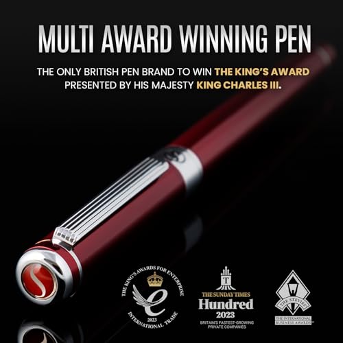 Scriveiner Deep Crimson Red Fountain Pen - Stunning Luxury Pen with Chrome Finish, Schmidt Nib (Medium), Best Pen Gift Set for Men & Women, Professional, Executive, Office, Nice Pens - color: 12. Crimson Red with Chrome, style: Medium Nib