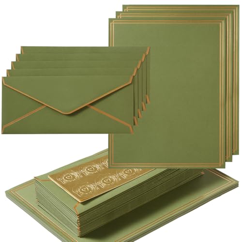 50 Pack Stationery Set with Envelopes, Olive Green, 8.5x11 Inches - color: Olive Green, size: 8.5x11 Inches