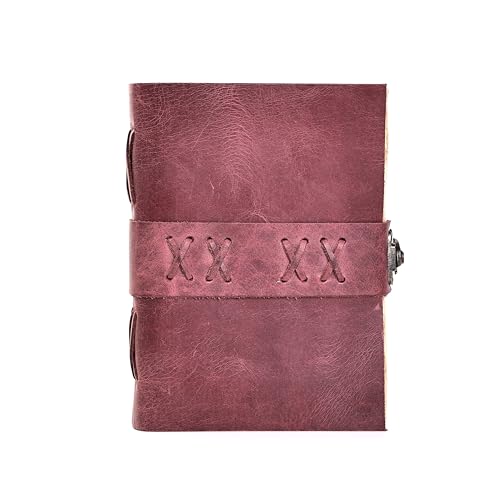Leather Bound Vintage Journal for Women & Men – Book of Shadows – Lock Closure – 200 Pages of Antique Deckle Edges Handmade Paper (Burgundy, 6 x 4 inches) - color: Burgundy, size: 6 x 4 inches